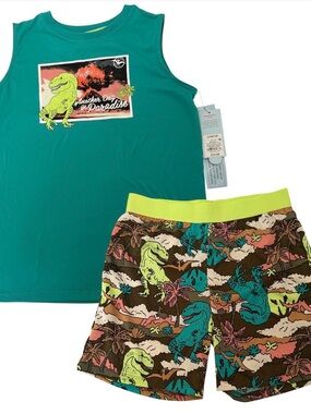 Cat & Jack Boys Dinosaur Pajama Set Tank & Shorts Size L 10/12 NWT